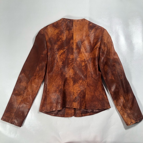 Prodi Marbled Tan Leather Button Stitch Jacket - Picture 2 of 8